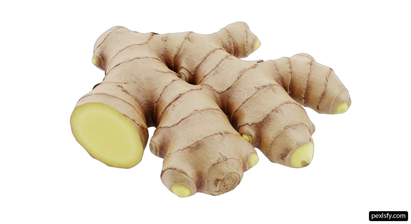 Close up of a ginger root on a white background png transparent background