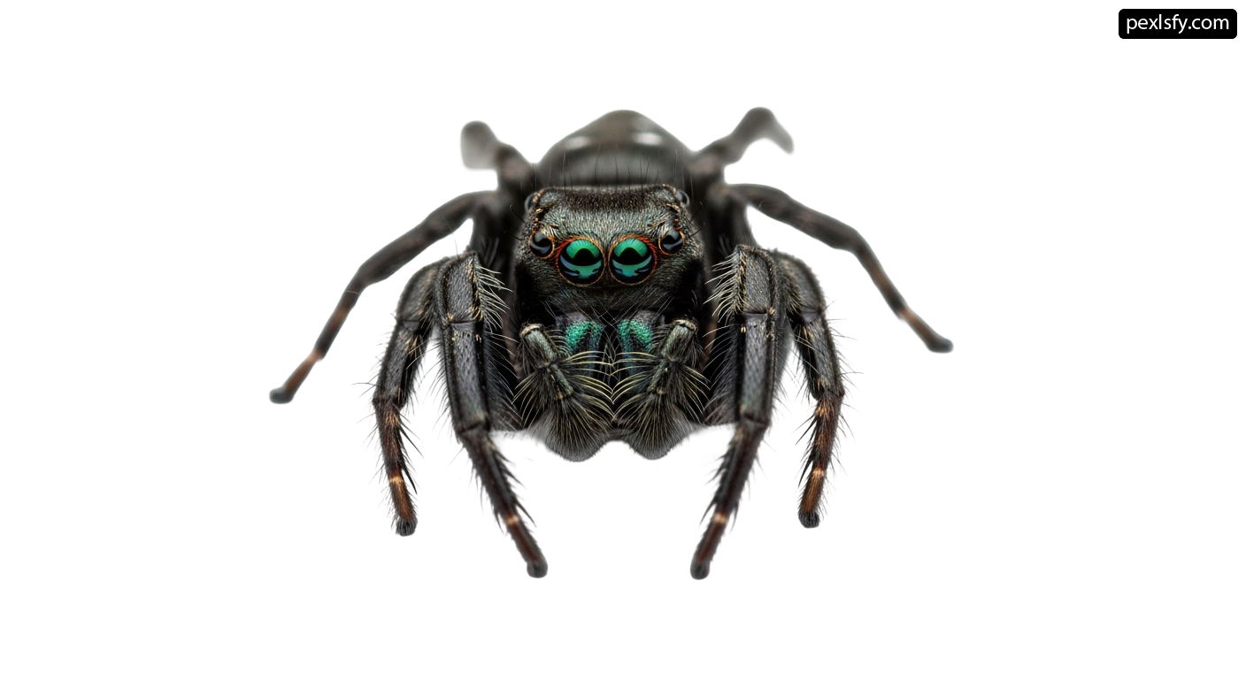Close up of a jumping spider on a white background png transparent background