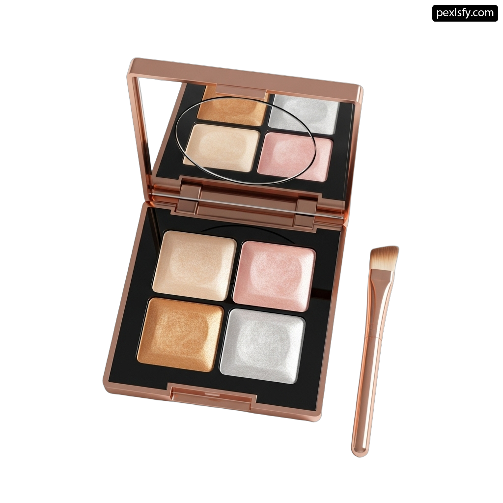 Close up of a makeup palette with a brush png transparent background
