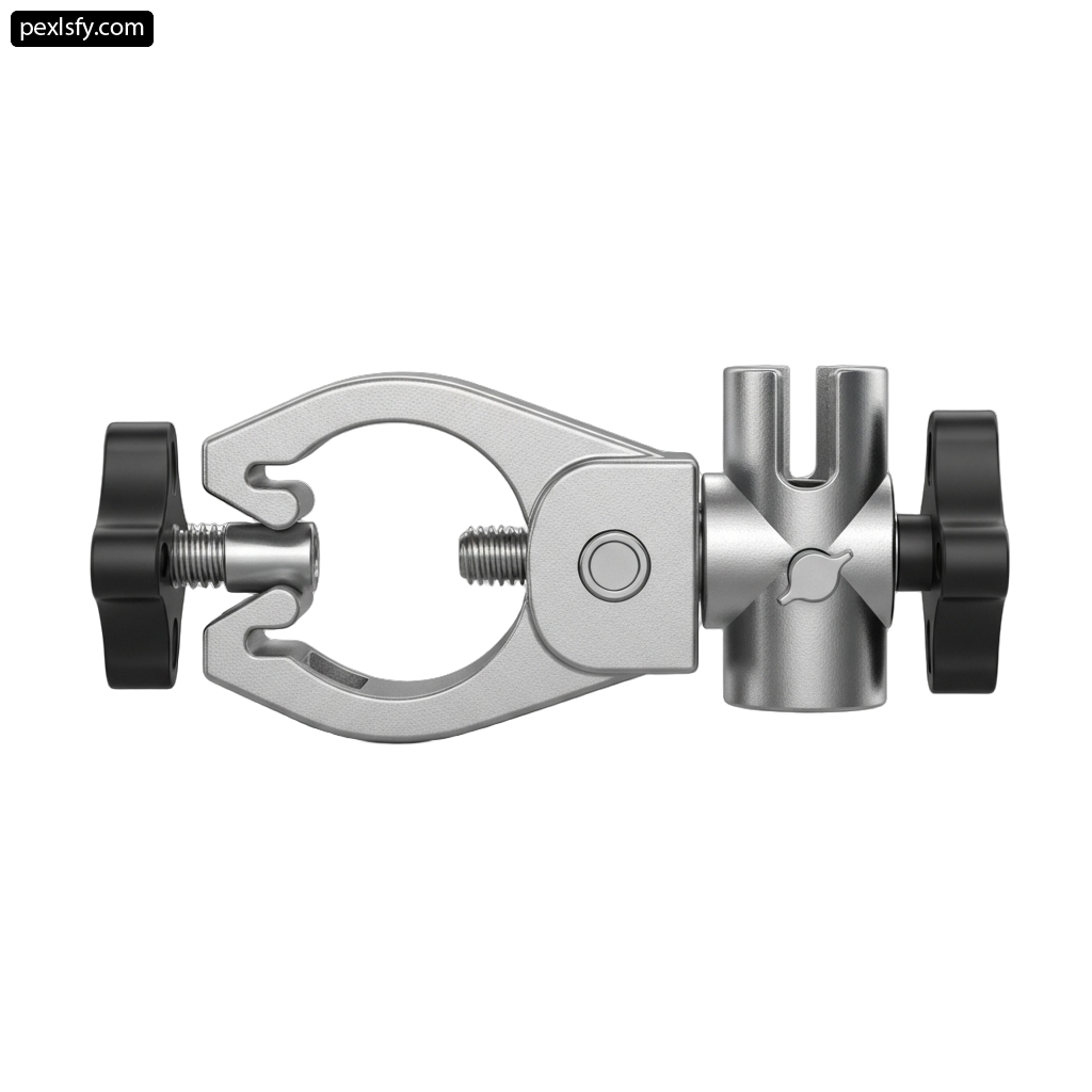 Close up of a metal clamp on a white background png transparent background