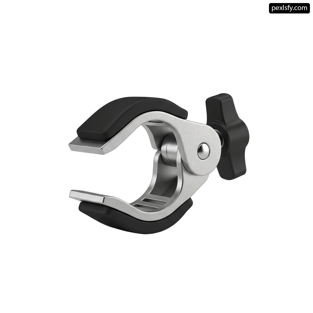 Close up of a metal clamp on a white background png transparent background