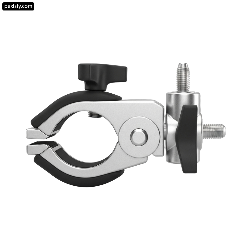 Close up of a metal clamp on a white background png transparent background