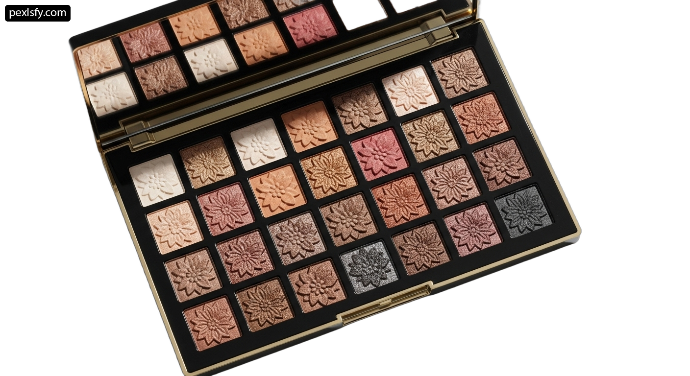 Close up of a palette of makeup on a white background png transparent background