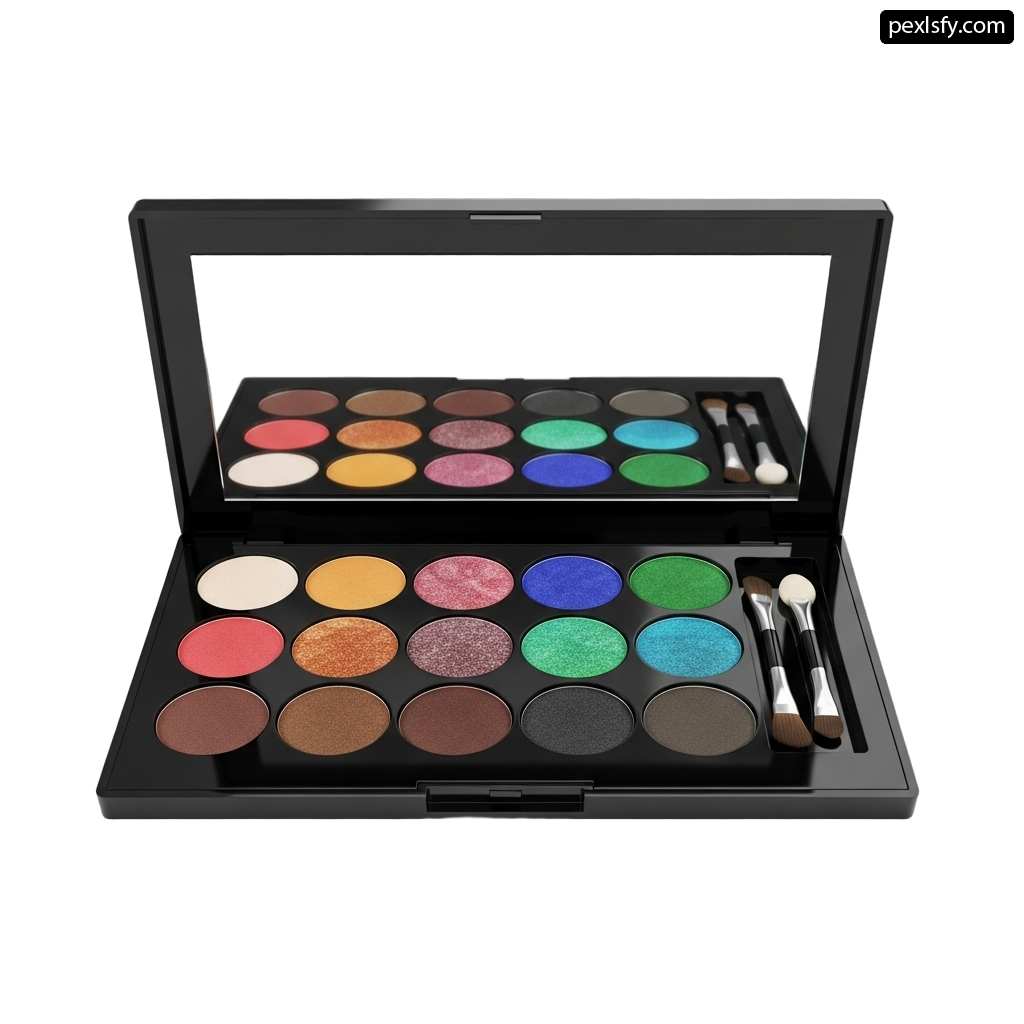 Close up of a palette of makeup on a white background png transparent background