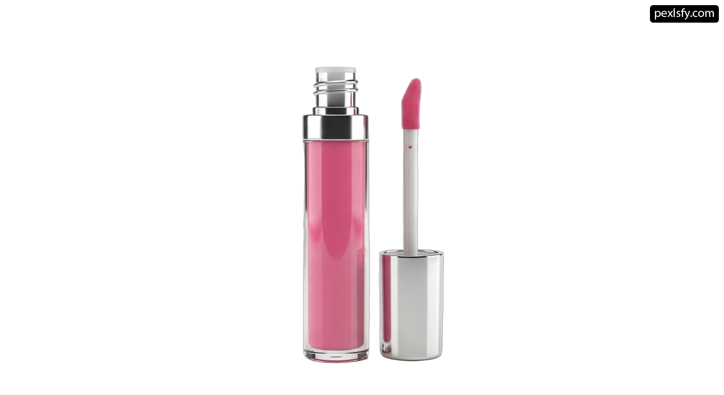 Close up of a pink lip gloss on a white background png transparent background