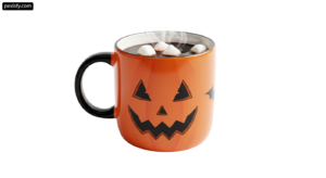 Coffee mug with a jack-o-lantern face on it png transparent background