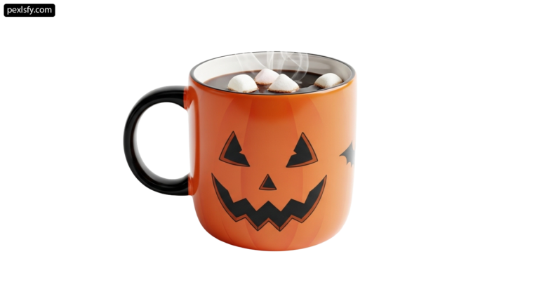 Coffee mug with a jack-o-lantern face on it png transparent background