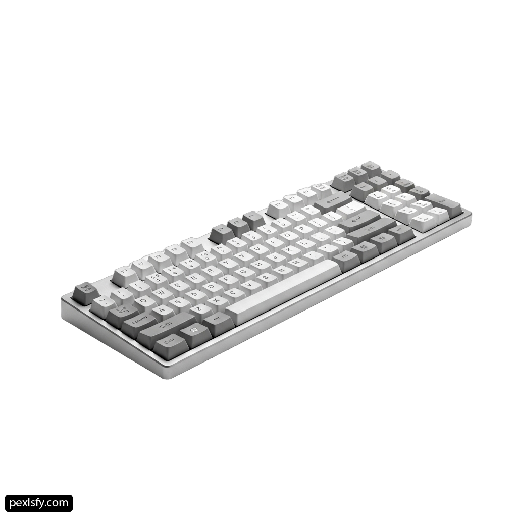 Computer keyboard sitting on top of a white surface png transparent background