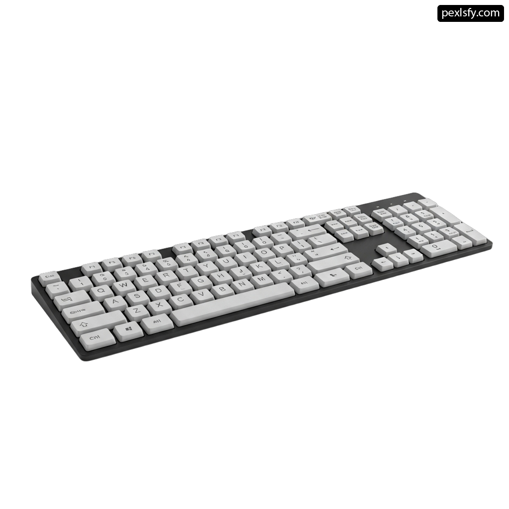 Computer keyboard sitting on top of a white surface png transparent background