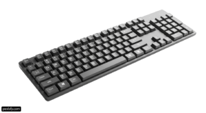 Computer keyboard sitting on top of a white surface png transparent background