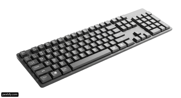 Computer keyboard sitting on top of a white surface png transparent background