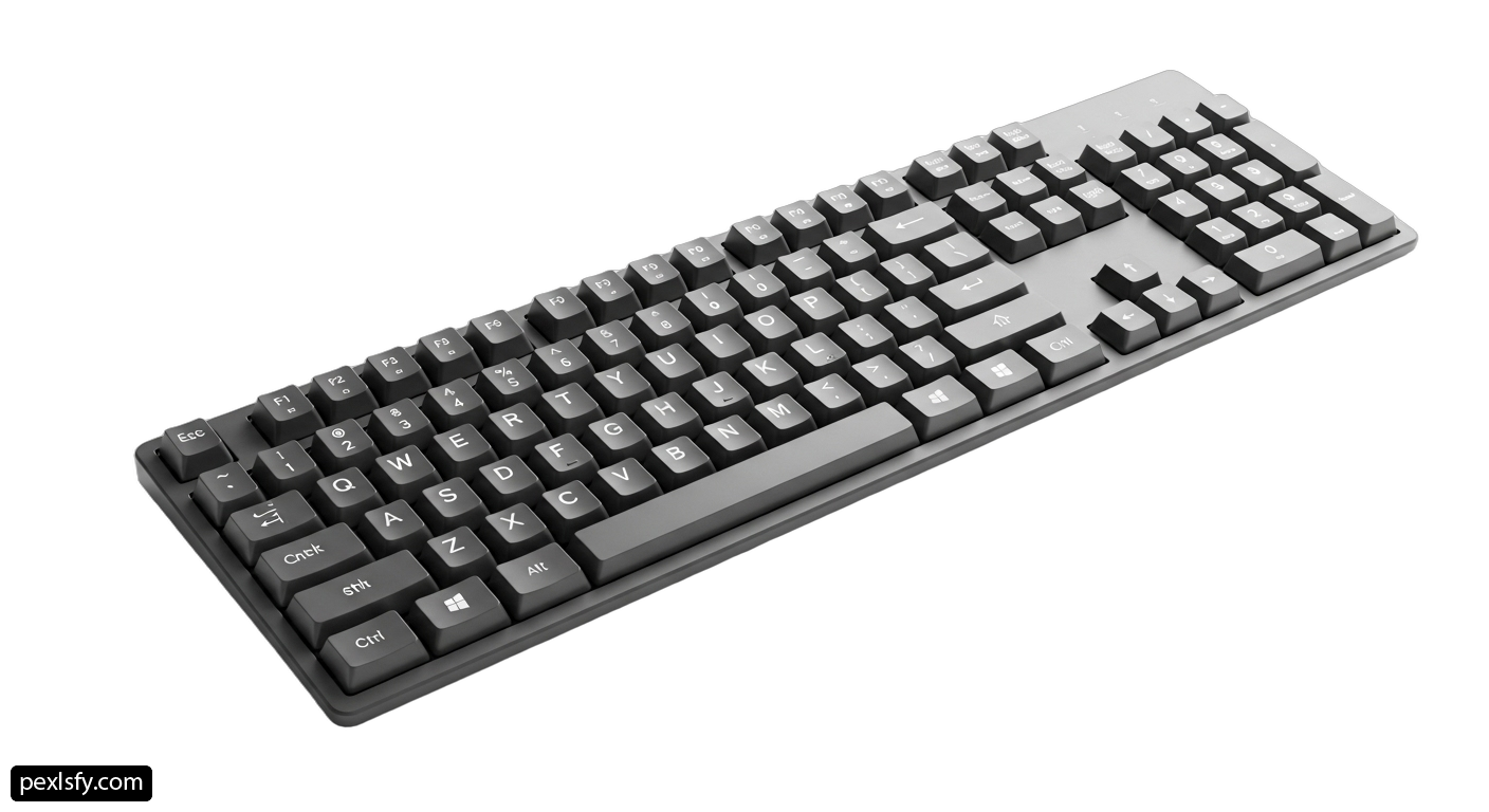 Computer keyboard sitting on top of a white surface png transparent background