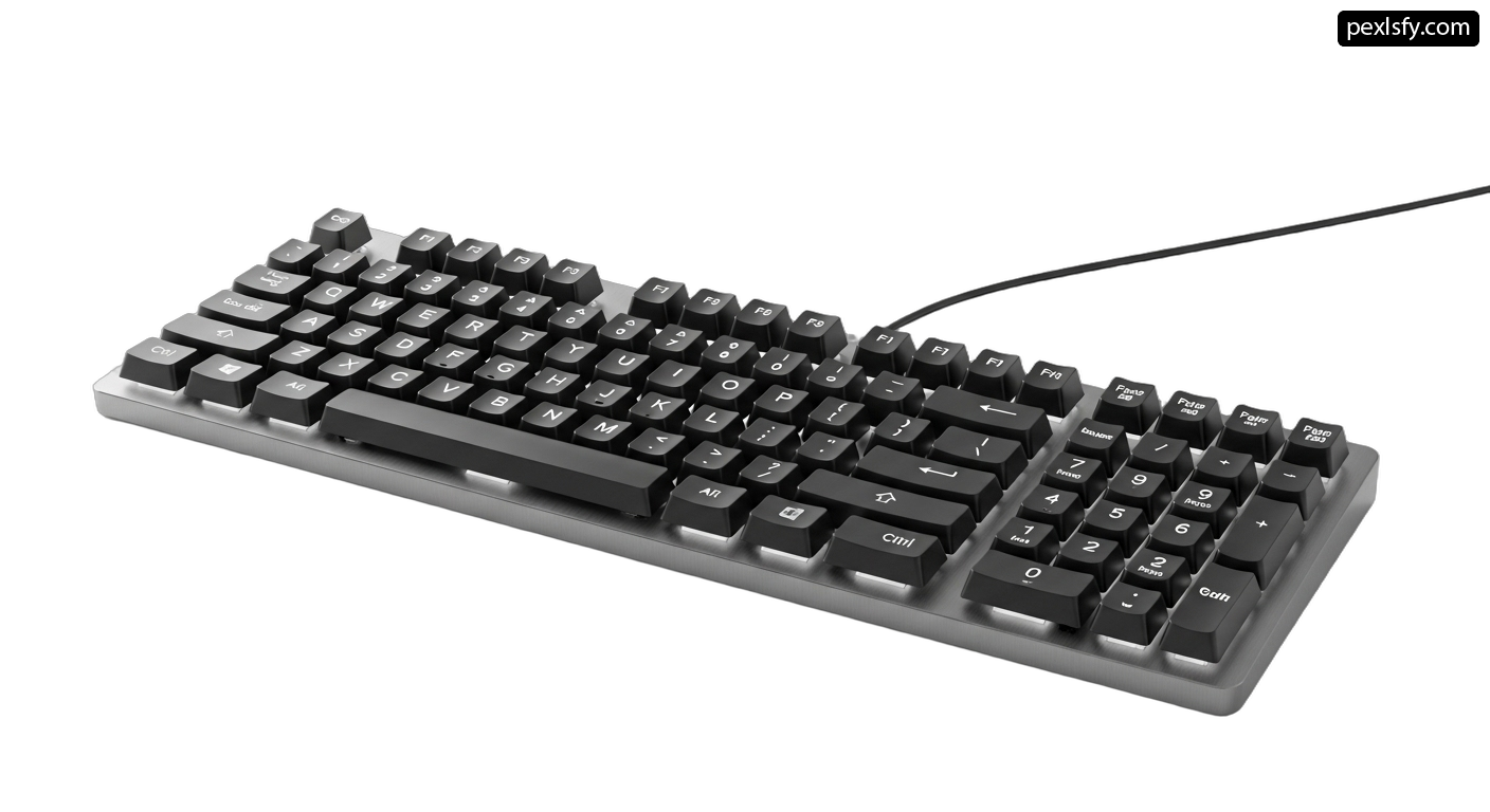 Computer keyboard with a cable attached to it png transparent background