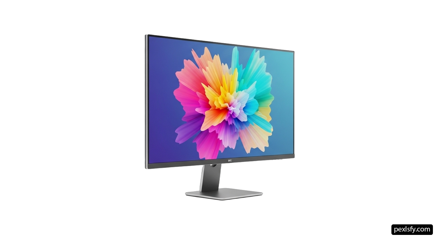 Computer monitor with a colorful flower on the screen png transparent background