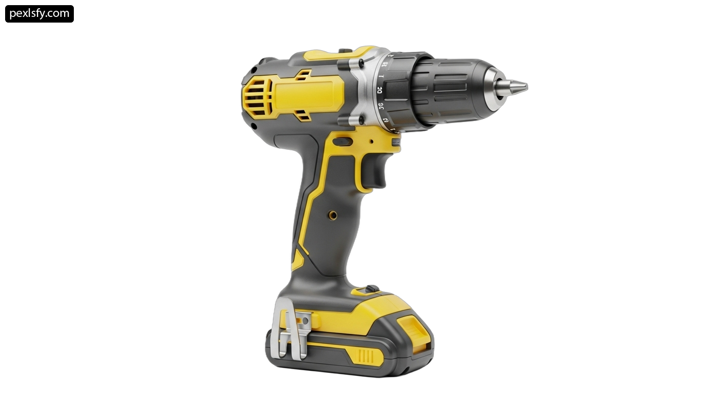 Cordless drill is shown on a white background png transparent background