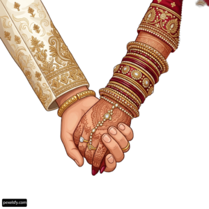 Couple holding hands with henna tattoos on their hands png transparent background