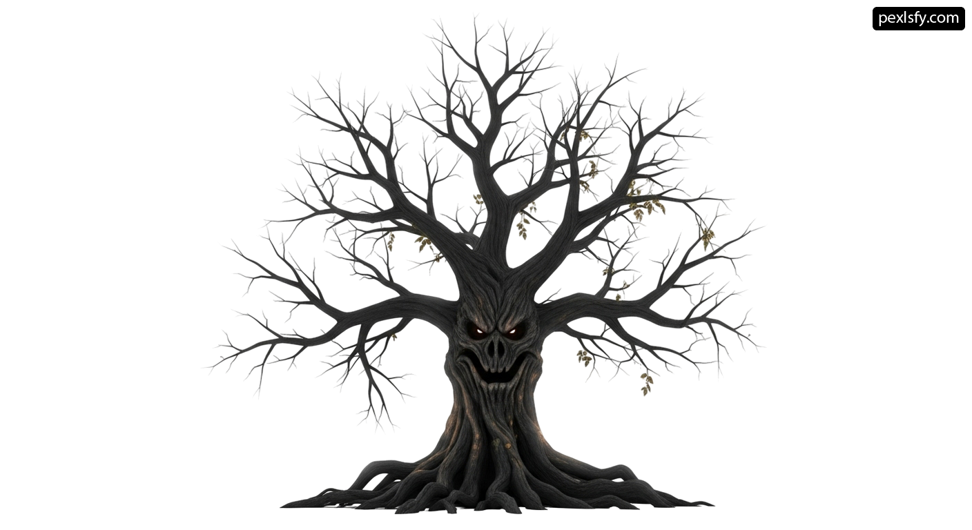 Creepy tree with a scary face on it png transparent background