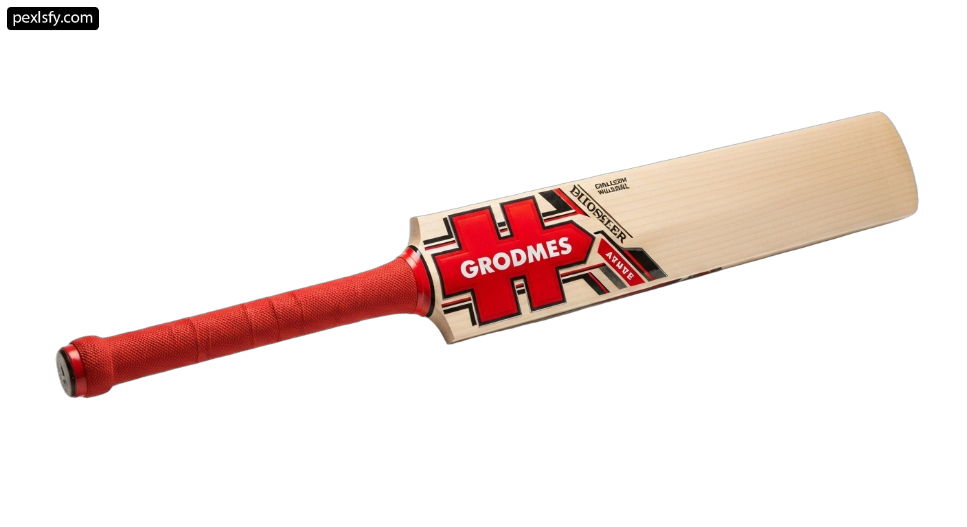Cricket bat with a red handle on a white background png transparent background