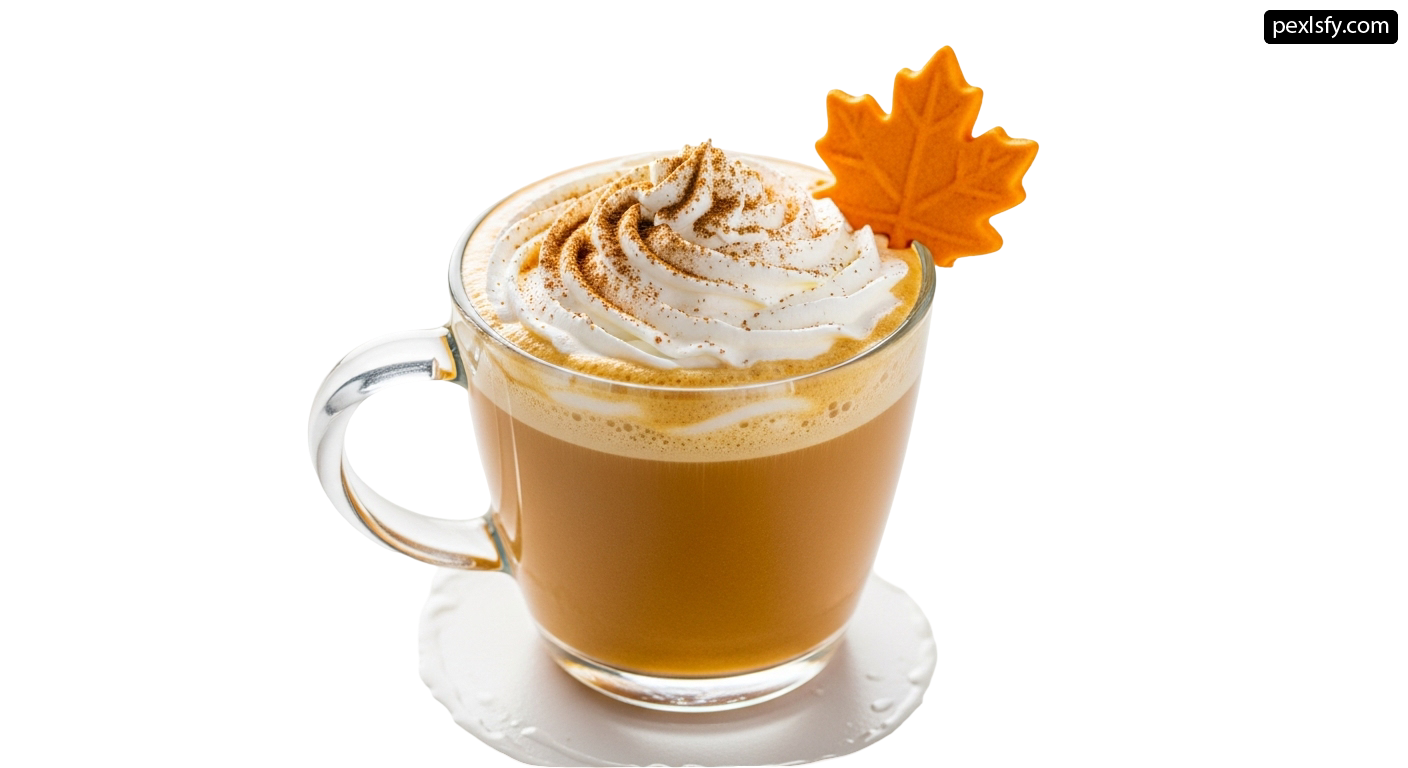 Cup of coffee with whipped cream and a maple leaf png transparent background