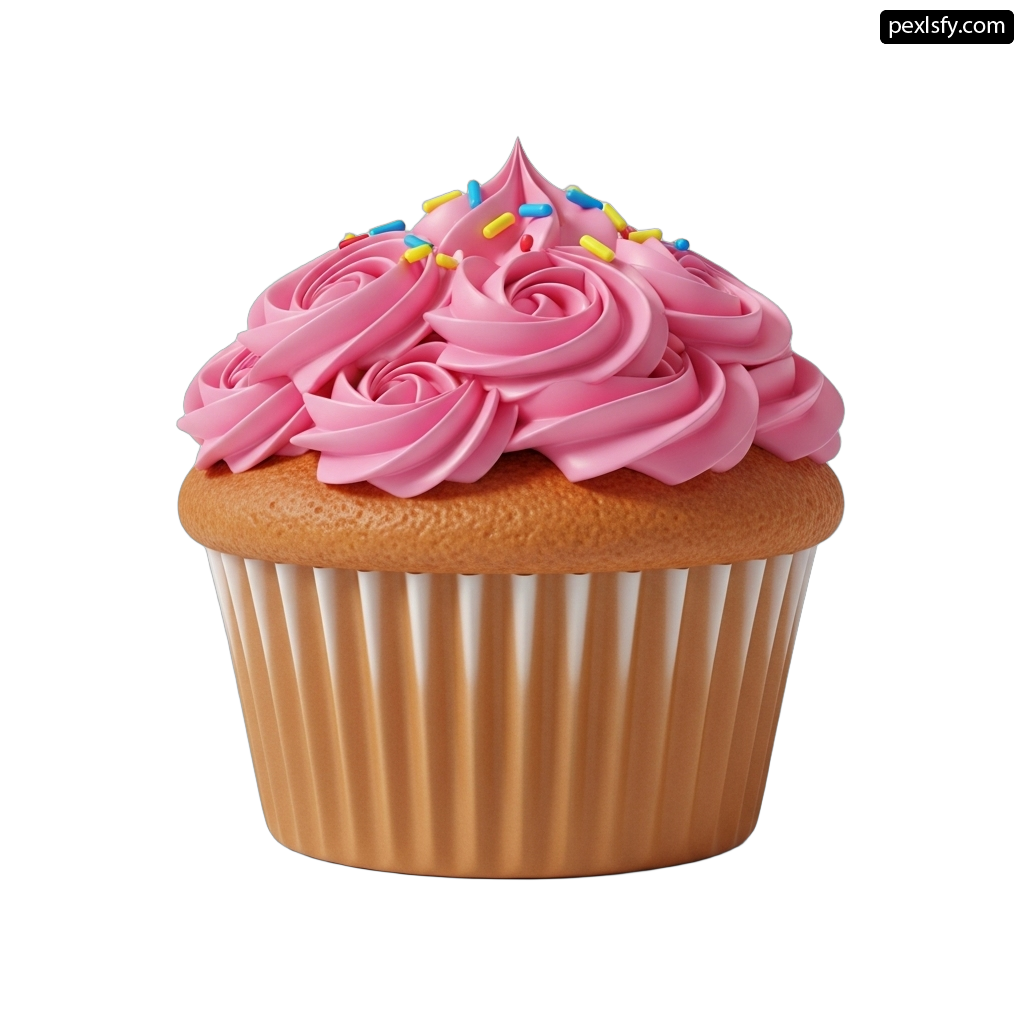 Cupcake with pink frosting and sprinkles on top png transparent background