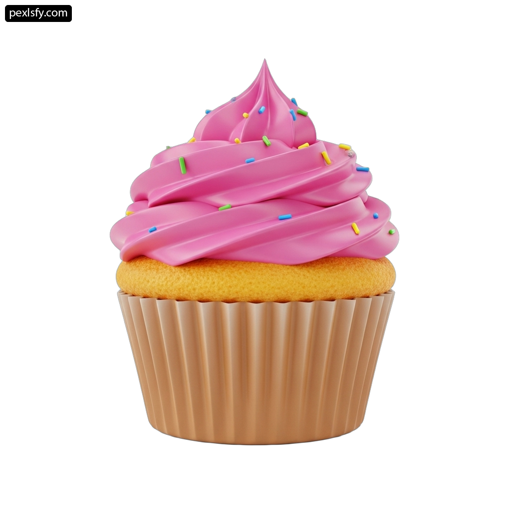 Cupcake with pink frosting and sprinkles on top png transparent background