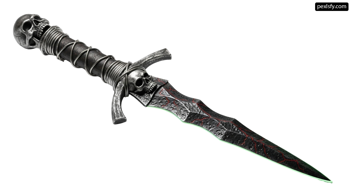Dagger with a skull on the handle png transparent background