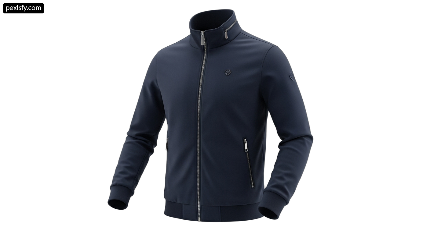 Dark blue jacket with a zipper on the front png transparent background