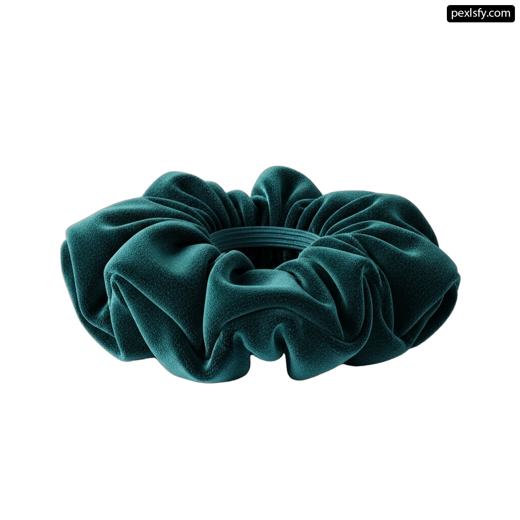 Dark green scrunchy hair tie on a white background png transparent background