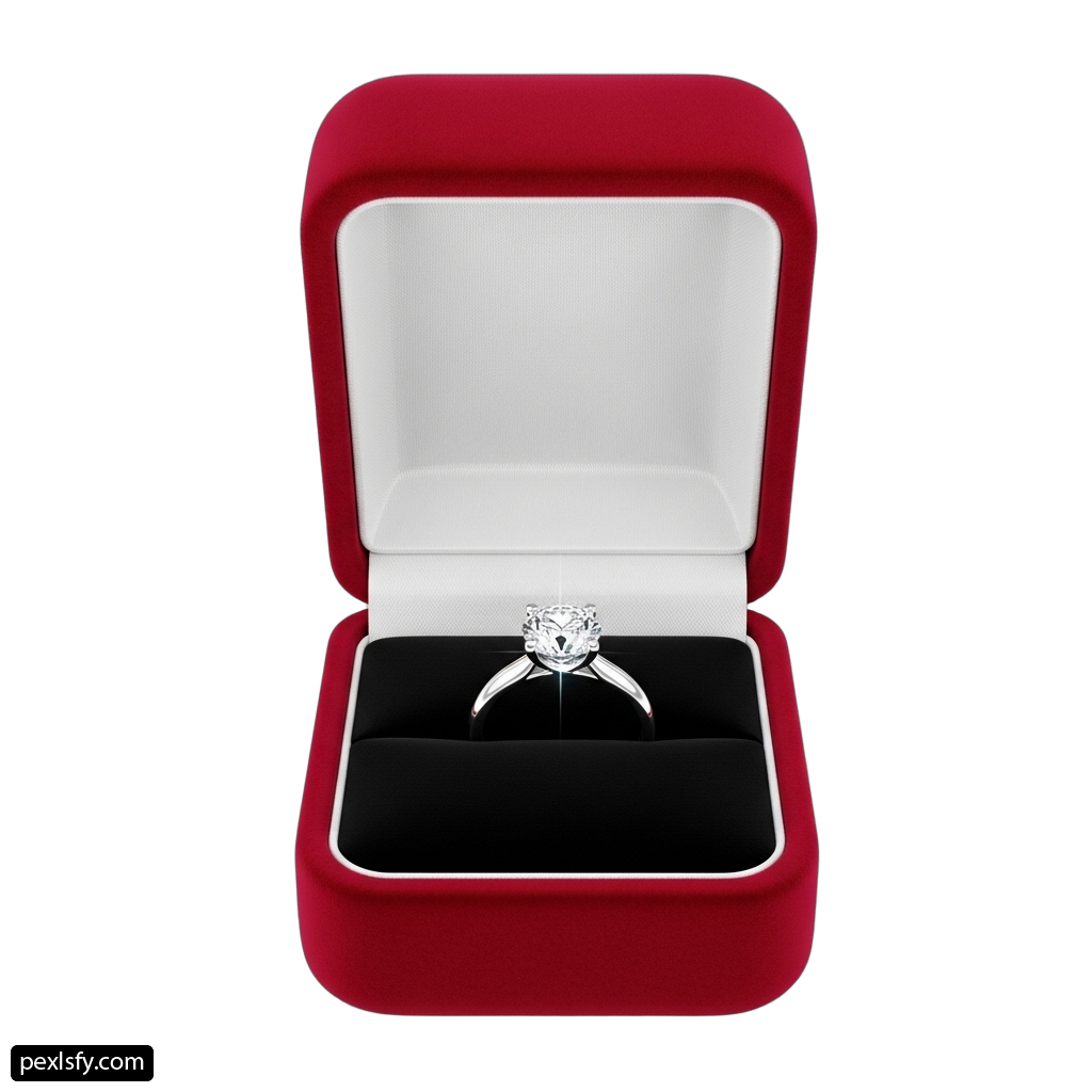 Diamond engagement ring in a red box png transparent background
