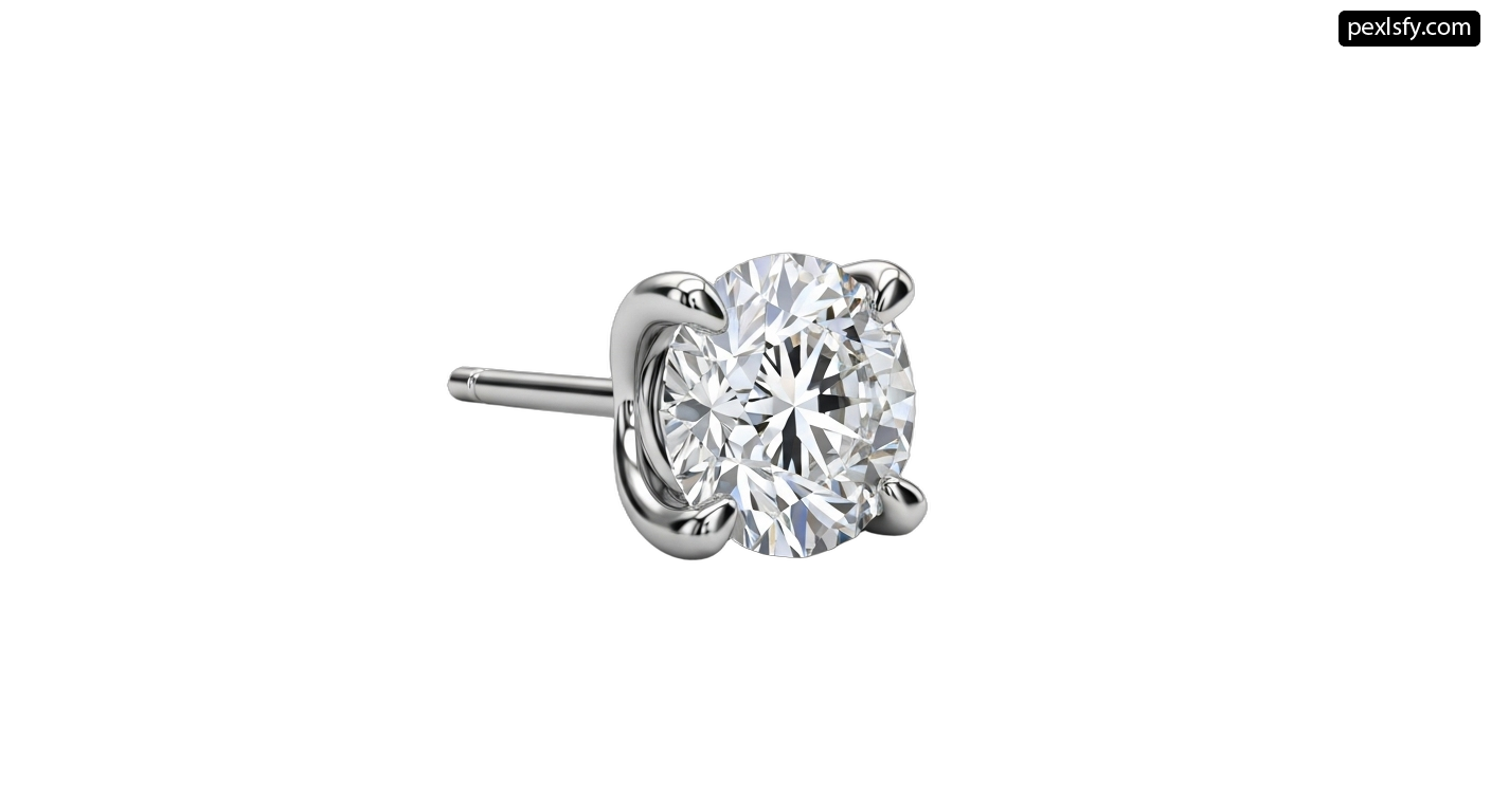 Diamond stud earring on a white background png transparent background