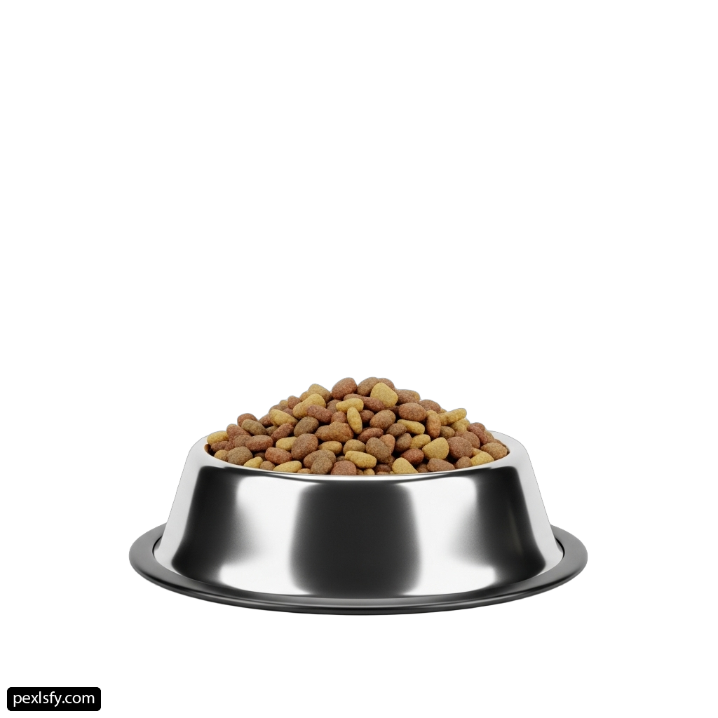 Dog bowl filled with dry food on a white background png transparent background