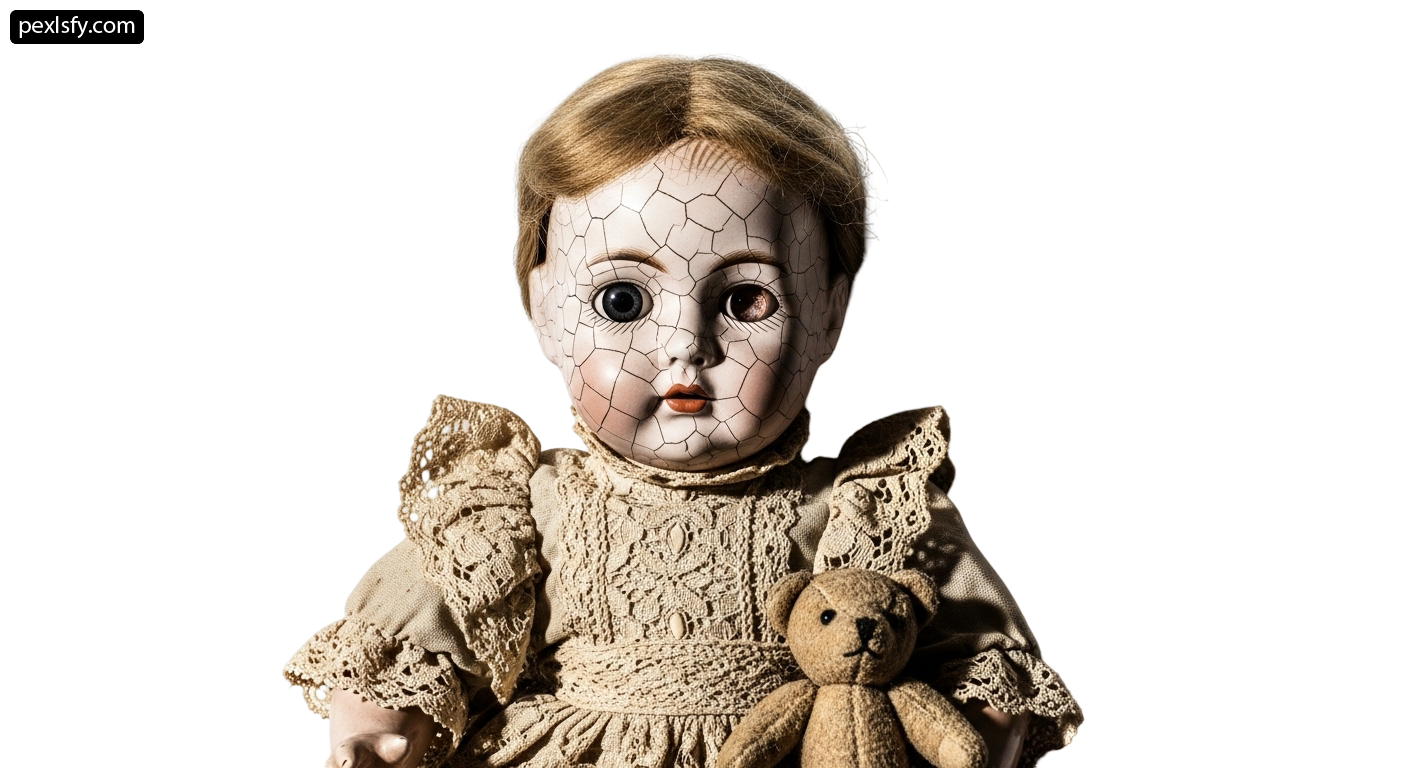 Doll with a teddy bear sitting next to it png transparent background