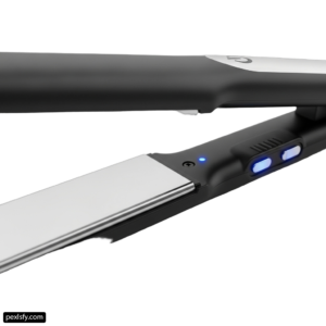 Flat iron with a blue light on it png transparent background