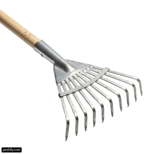 Garden rake with a wooden handle on a white background png transparent background