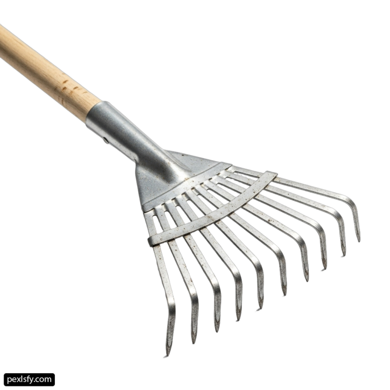 Garden rake with a wooden handle on a white background png transparent background