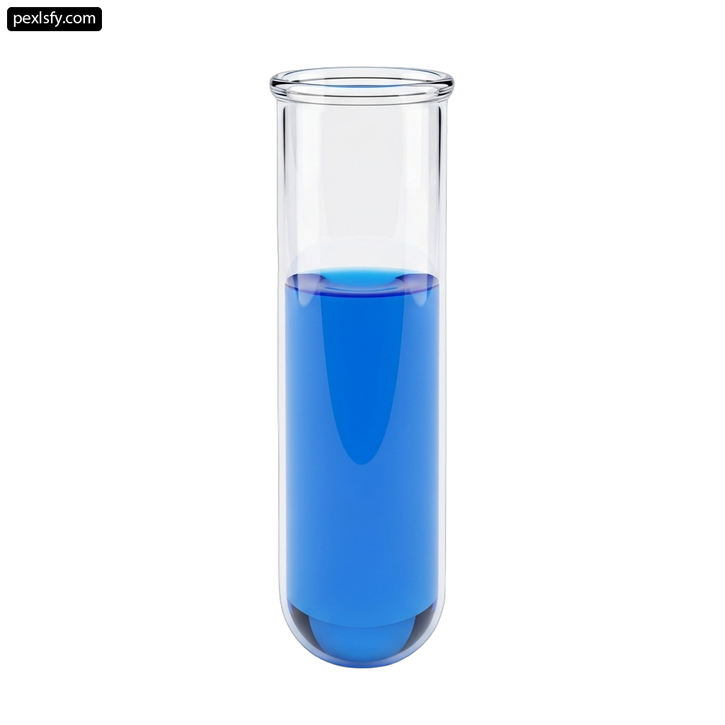 Glass beaker filled with blue liquid on a white background png transparent background