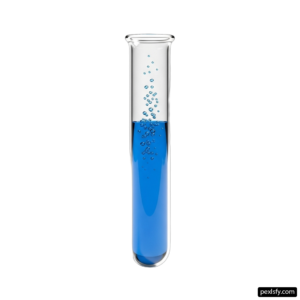 Glass beaker filled with blue liquid on a white background png transparent background