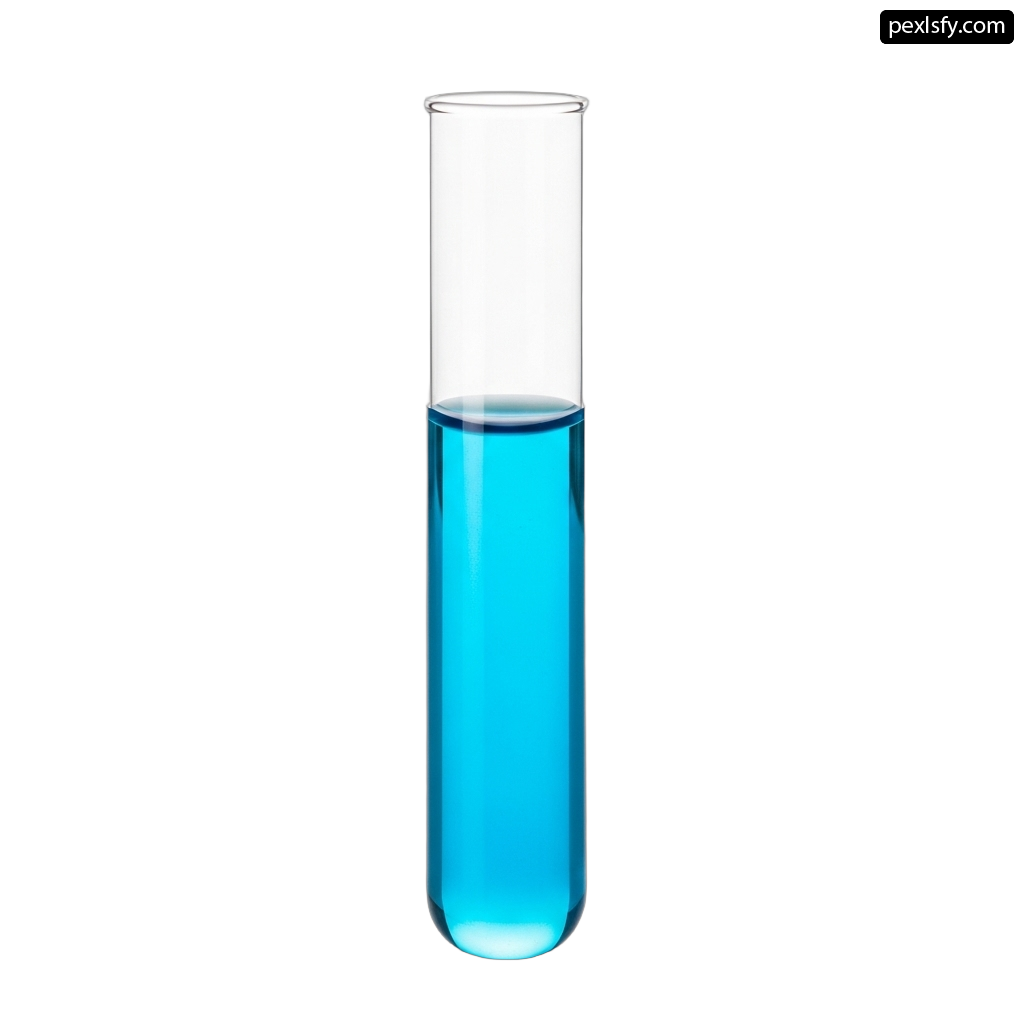 Glass beaker filled with blue liquid on a white background png transparent background