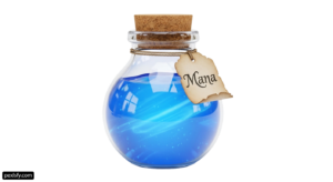 Glass bottle filled with blue liquid and a tag that says Mama png transparent background