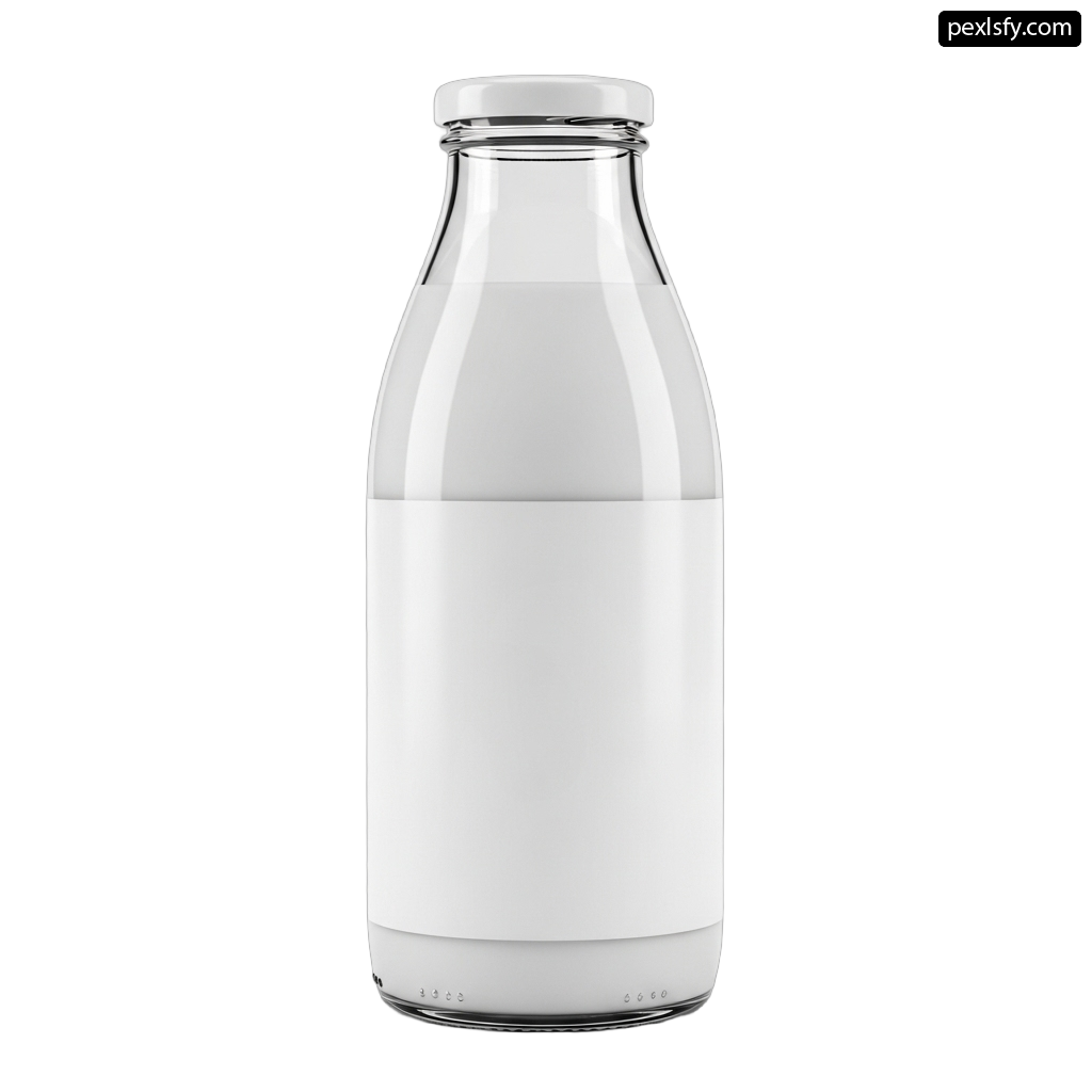 Glass bottle of milk on a white background png transparent background