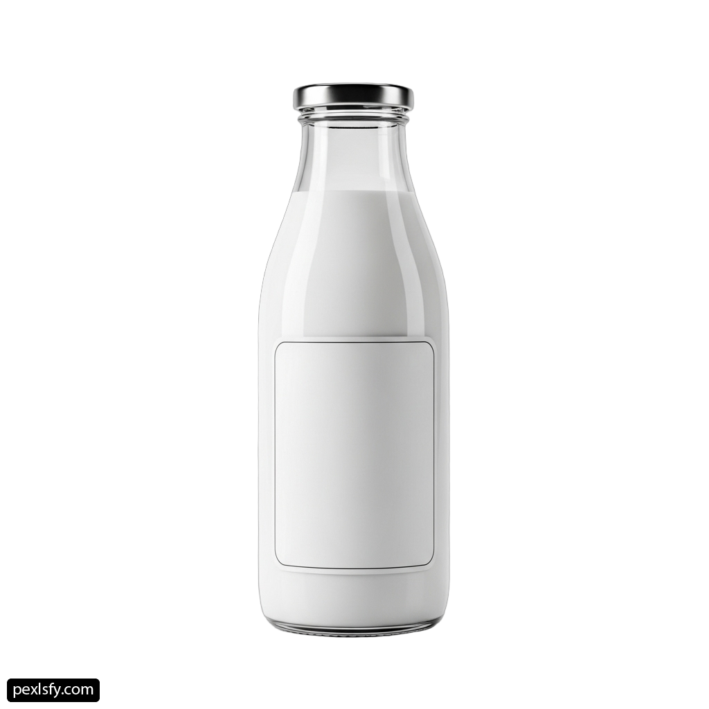 Glass bottle of milk on a white background png transparent background