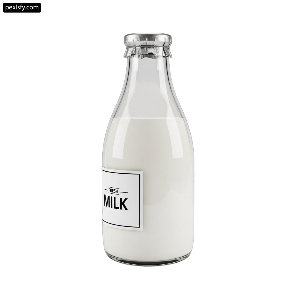 Glass bottle of milk on a white background png transparent background