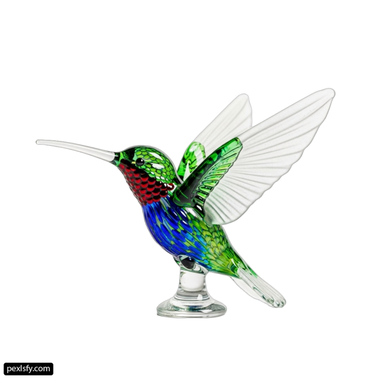Glass hummingbird figurine on a white background png transparent background