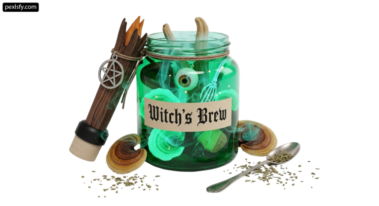 Glass jar filled with green liquid next to a spoon png transparent background