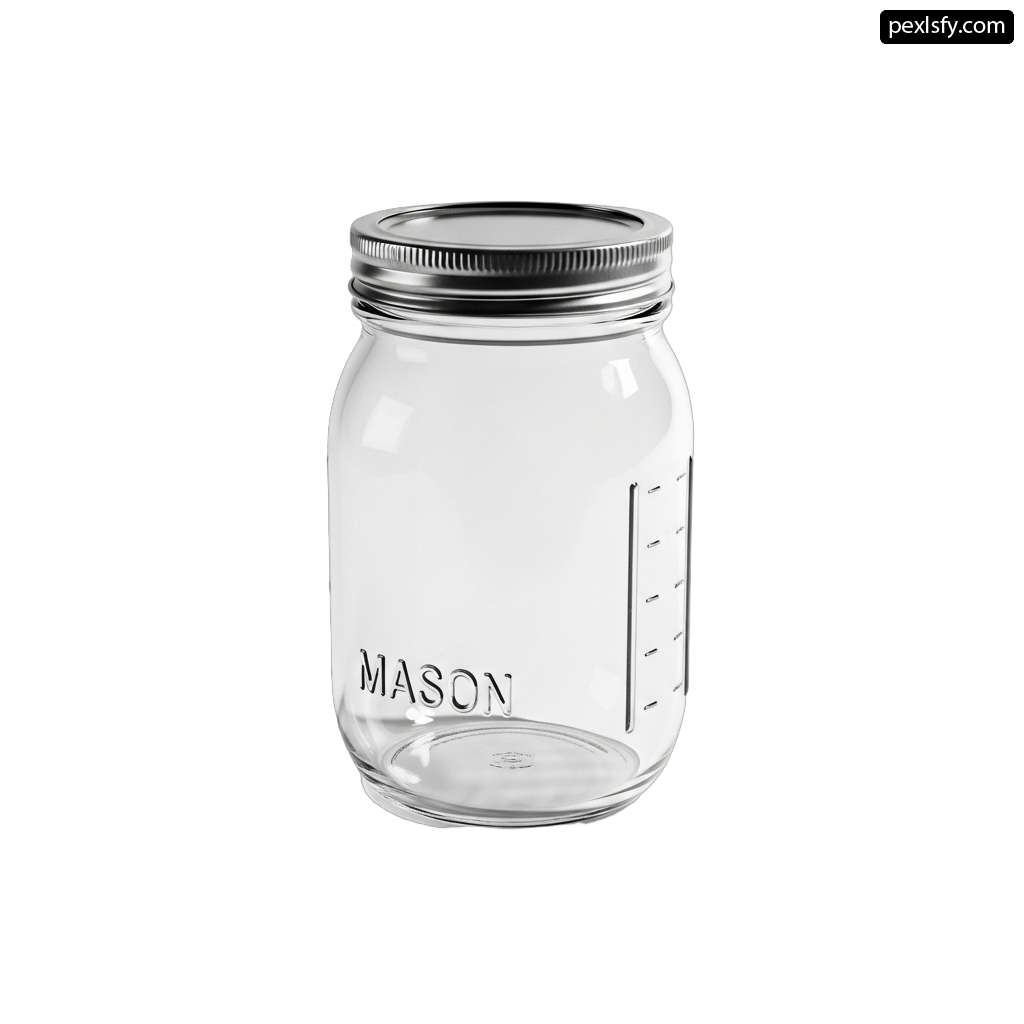 Glass jar with a metal lid on a white background png transparent background