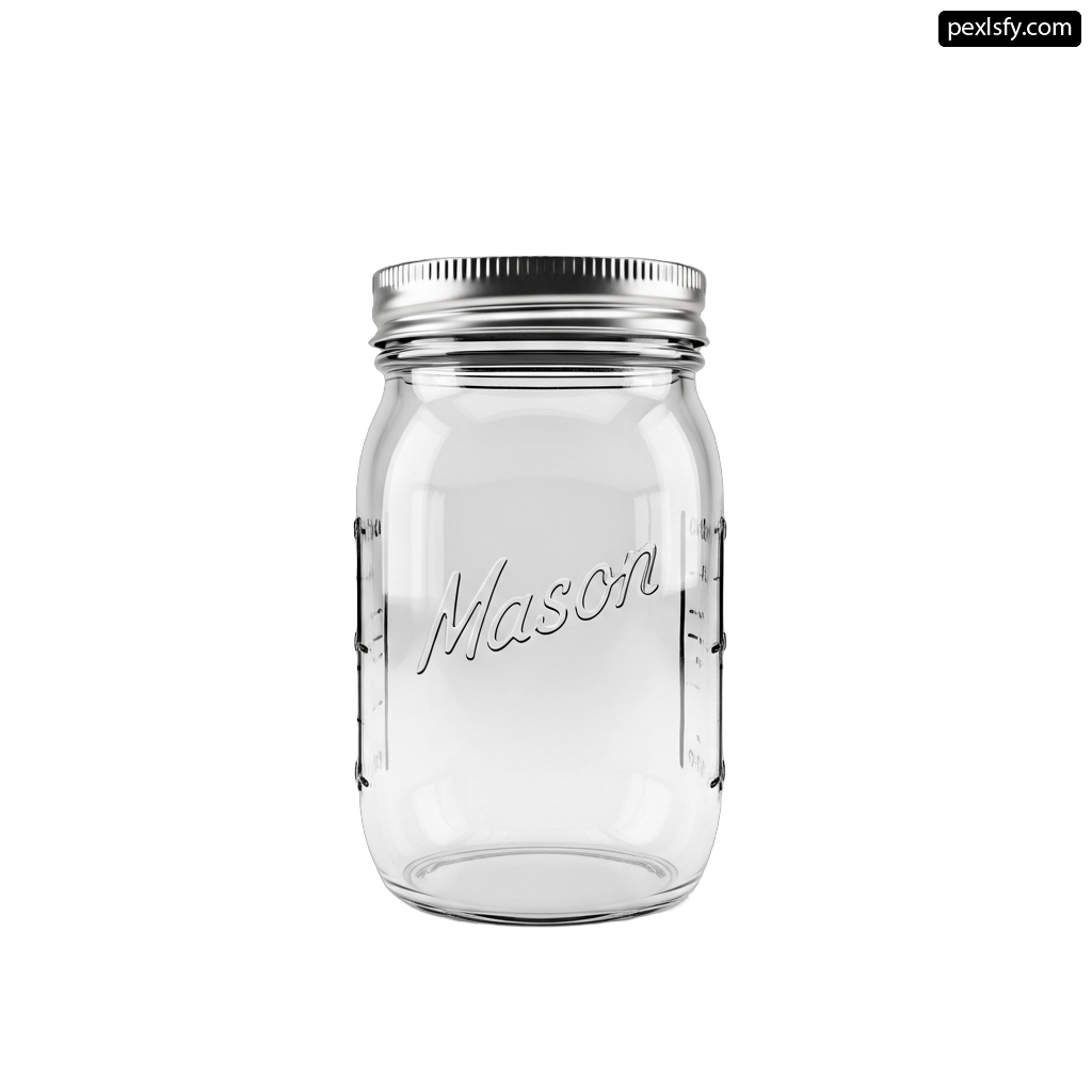 Glass jar with a metal lid on a white background png transparent background
