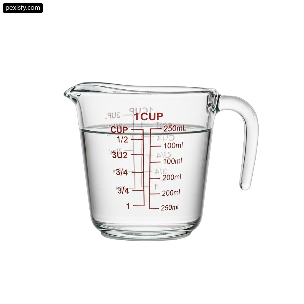Glass measuring cup with a measuring scale on it png transparent background