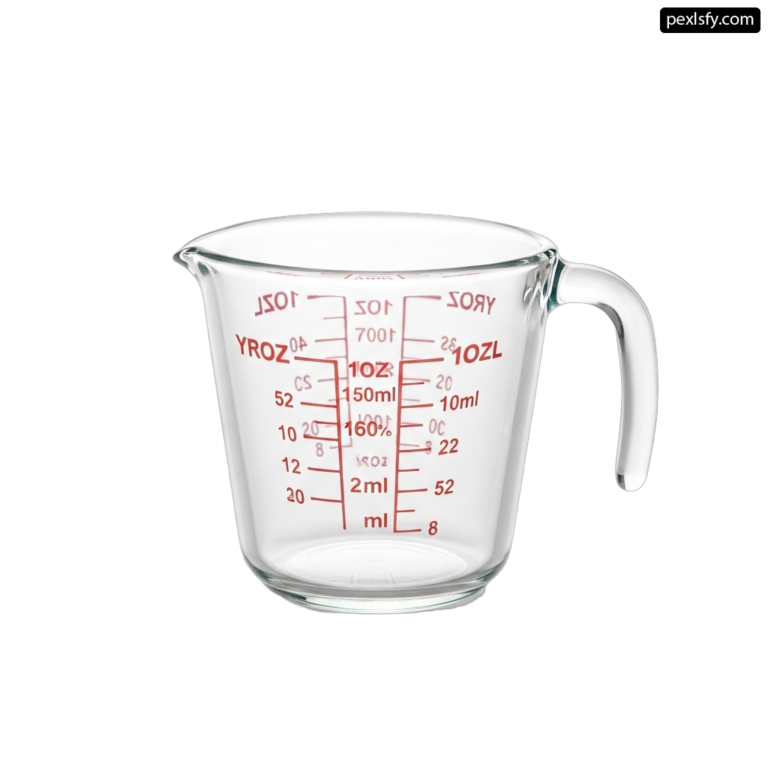Glass measuring cup with a measuring scale on it png transparent background