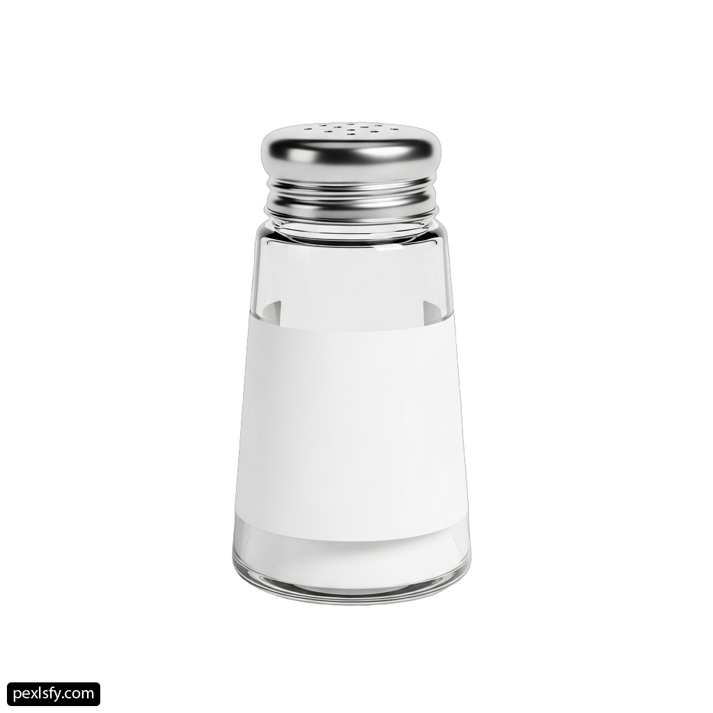 Glass salt shaker with a metal lid png transparent background
