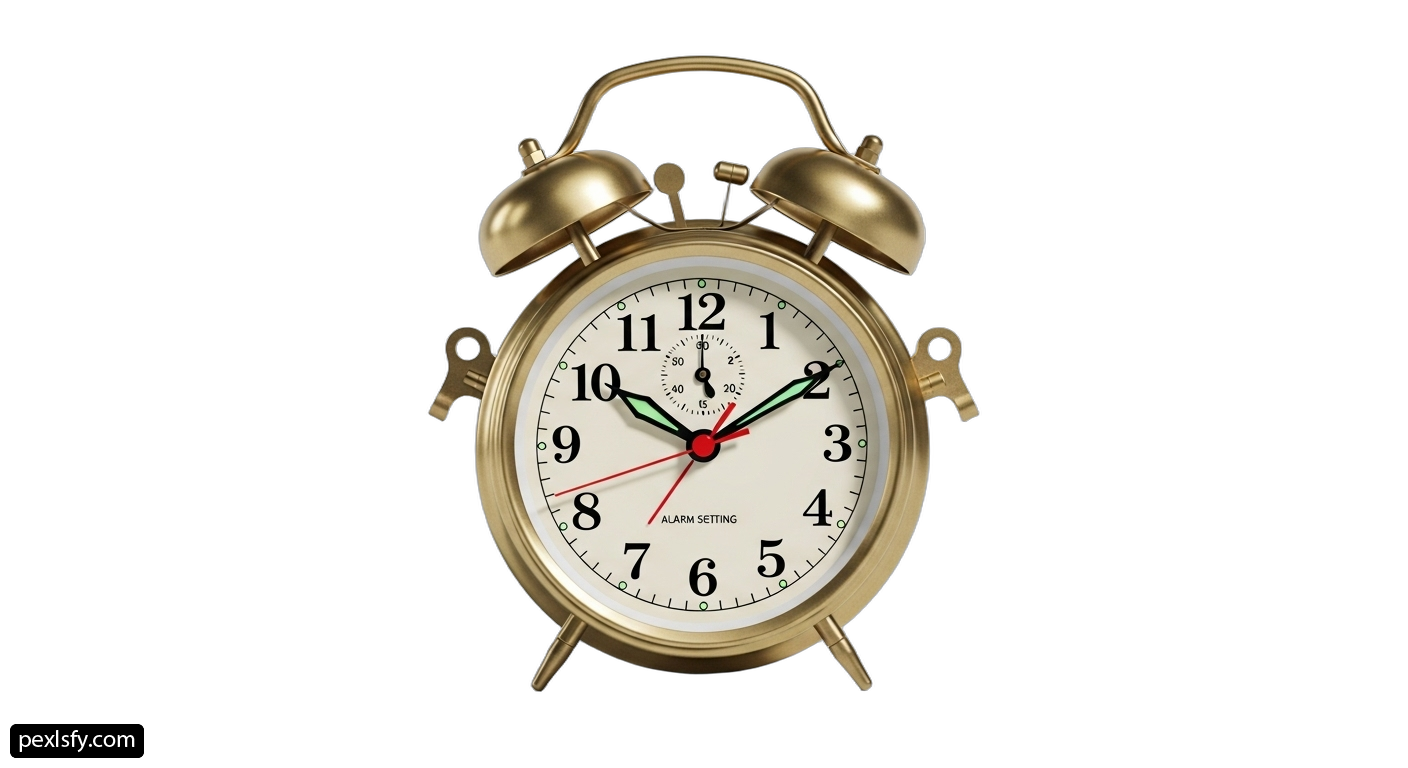 Gold alarm clock on a white background png transparent background